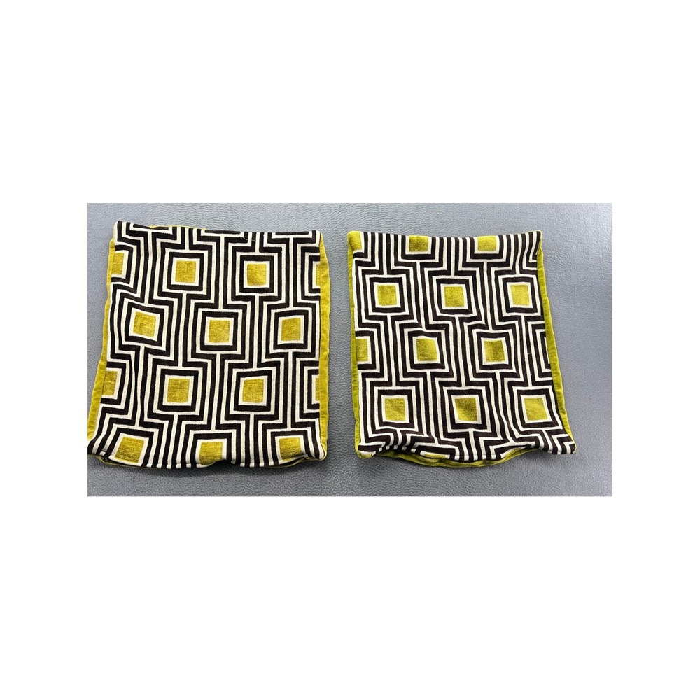 Crate & Barrel Geometry Pillow Covers Set 2 Chartreuse Green Mid Century 20x20